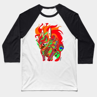 flames rabbit kaiju in rainbow electric colors in mexican patterns Baseball T-Shirt